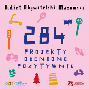 Grafika z liczbą 284 oraz ikonkami