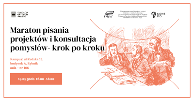 Informacja o terminie i miejscu spotkania, szkic trzech mężczyzna rozmawia 