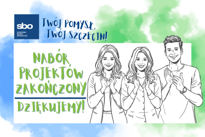Grafika z napisem: Etap naboru projekt&oacute;w zakończony! Dziękujemy!